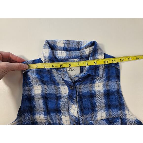 Rails Jordyn Tunic Top Open Sides blue teal plaid  Check XS EUC button front - Picture 8 of 10